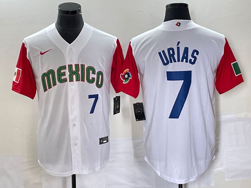 Men 2023 World Cub Mexico #7 Urias White blue Nike MLB Jersey3